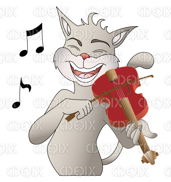 cat singing and playing a violin Cidepix