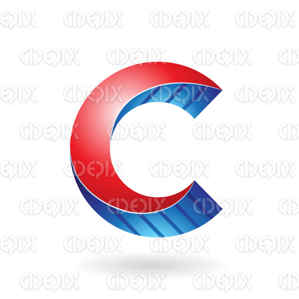 Red and Blue Striped Glossy Symbol of Letter C | Cidepix