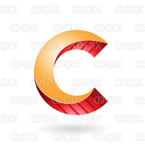 Yellow and Red Striped Glossy Symbol of Letter C Cidepix