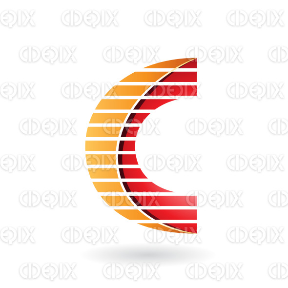 Red and Yellow Abstract Symbol of Letter C with Horizontal Stripes