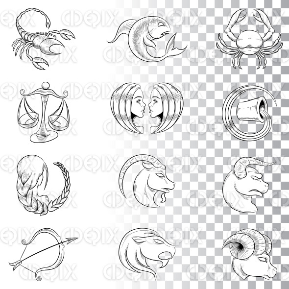 Hand Drawn Zodiac Signs Sketches Vector Illustration Cidepix