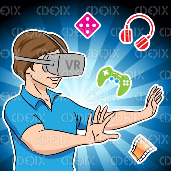 Guy Wearing a Virtual Reality Headset stock illustration